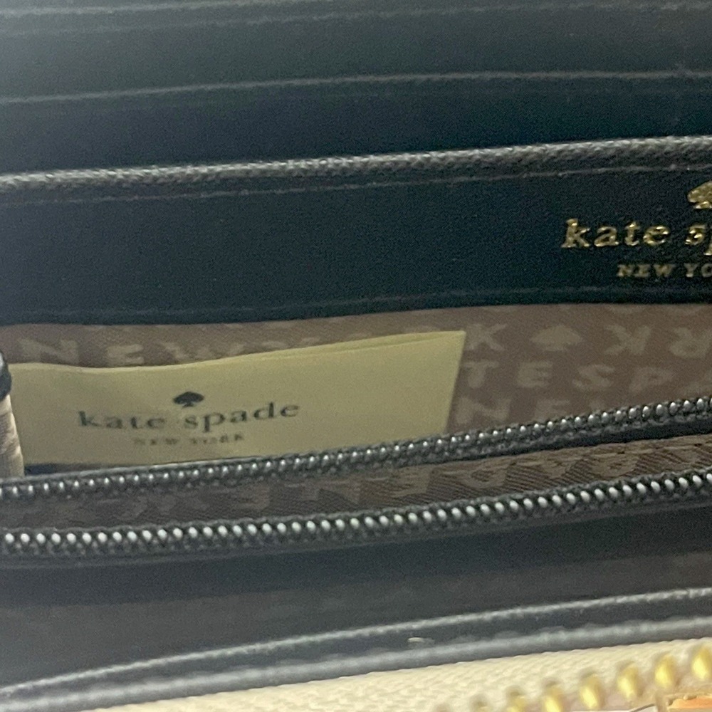 Kate Spade Laurel Way Neda Zip Around Wallet Black/Tan Color Block Leather Gold - Picture 8 of 10